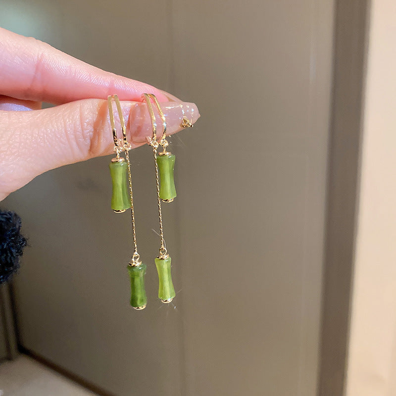 珠宝首饰新中式竹节水滴耳环古风简约小清新耳钩中小众气质汉服耳饰批发女