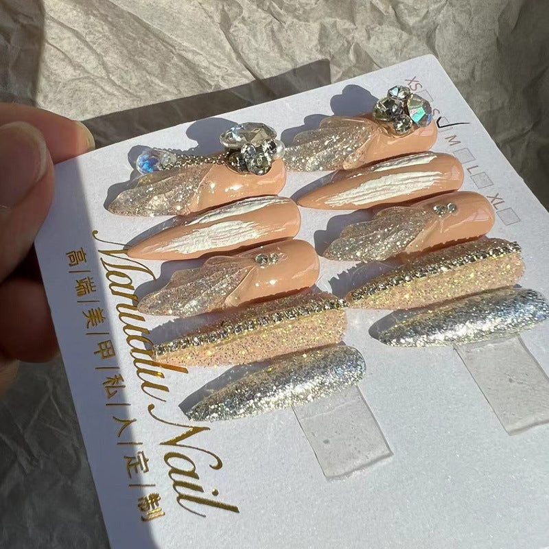(Hand-Made Nail) Luxury Fairy Nail Art Handmade Wear Nail Crystal Ice Snow Beauty Fishtail Shell Nail Art Bridal High-Grade Disassembly