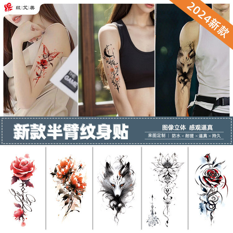 Free shipping Tattoo Factory Wholesale Small Full Arm Flower Tattoo Sticker Half Sleeve Waterproof Big Picture Men and Women Black and White, Colored Animal Tattoo Sticker Paper