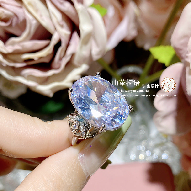 山茶外贸新款个性夸张大宝石指环 镀18K金三叶草设计珠宝宴会戒指