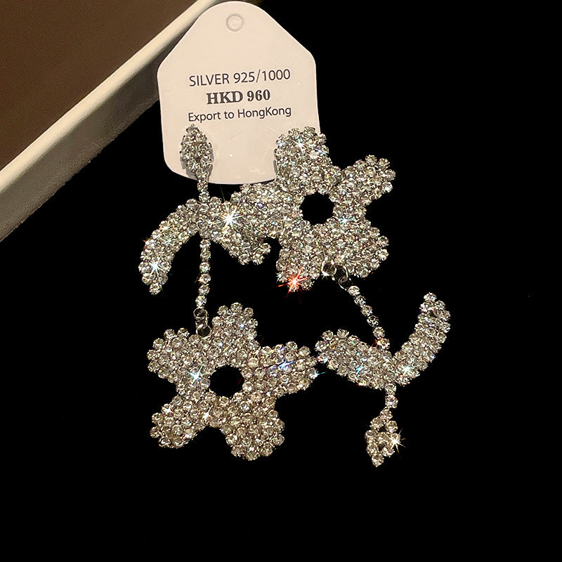 明星同款银针锆石花朵耳环韩系甜美高级感耳钉小众简约耳饰批发女