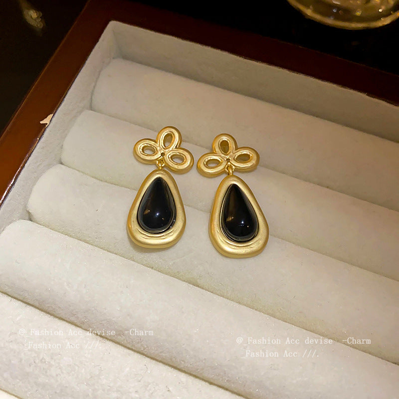 中古银针几何水滴耳环复古小众高级感耳钉高级感百搭气质耳饰批发