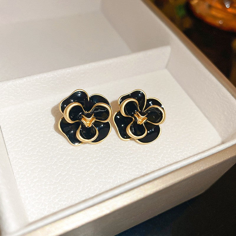 银针小香风花朵珍珠耳环法式复古高级感耳钉小众百搭气质耳饰批发