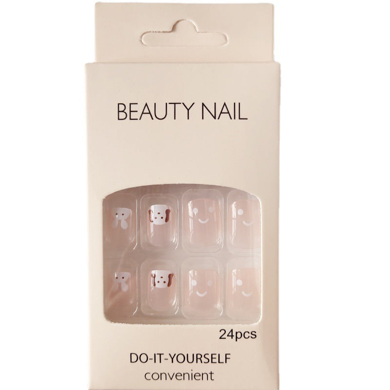 呆萌小狗兔子穿戴甲美甲贴片美甲片指甲贴片假指甲片穿戴美甲成品