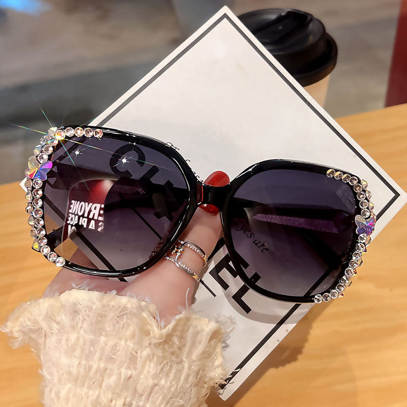 Women's fashion glasses 2023欧美新款偏光水钻太阳镜ins防晒防紫外线墨镜女大脸显瘦带钻