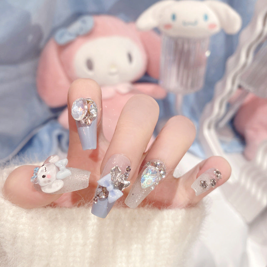 Fashion  nail Fake Nails Nail Stickers Student Cute Cinnamoroll Babycinnamoroll Bow Knot Wear Nail Beauty Nail Piece Handmade U18