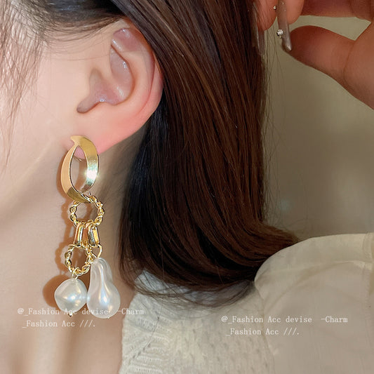 银针不规则珍珠流苏耳环复古时尚设计感耳钉新款高级感耳饰批发女