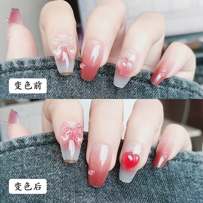 光变蝴蝶结穿戴甲变色桃心指甲贴片美甲片假指甲美甲贴片成品甲片