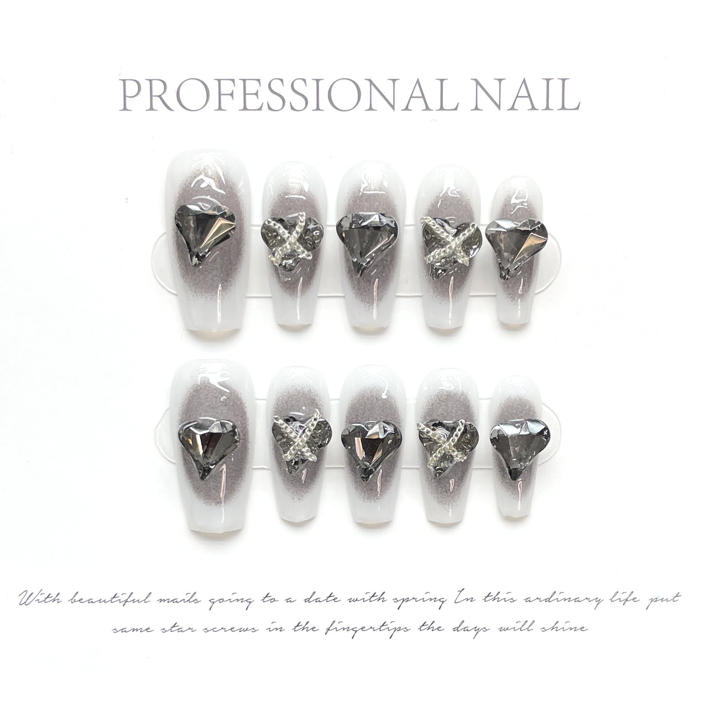 (Hand-Made Nail) Spring Full Garden Micro Carving Handmade Nail Painting Peony Princess Style White High-Grade Mid-Length Detachable