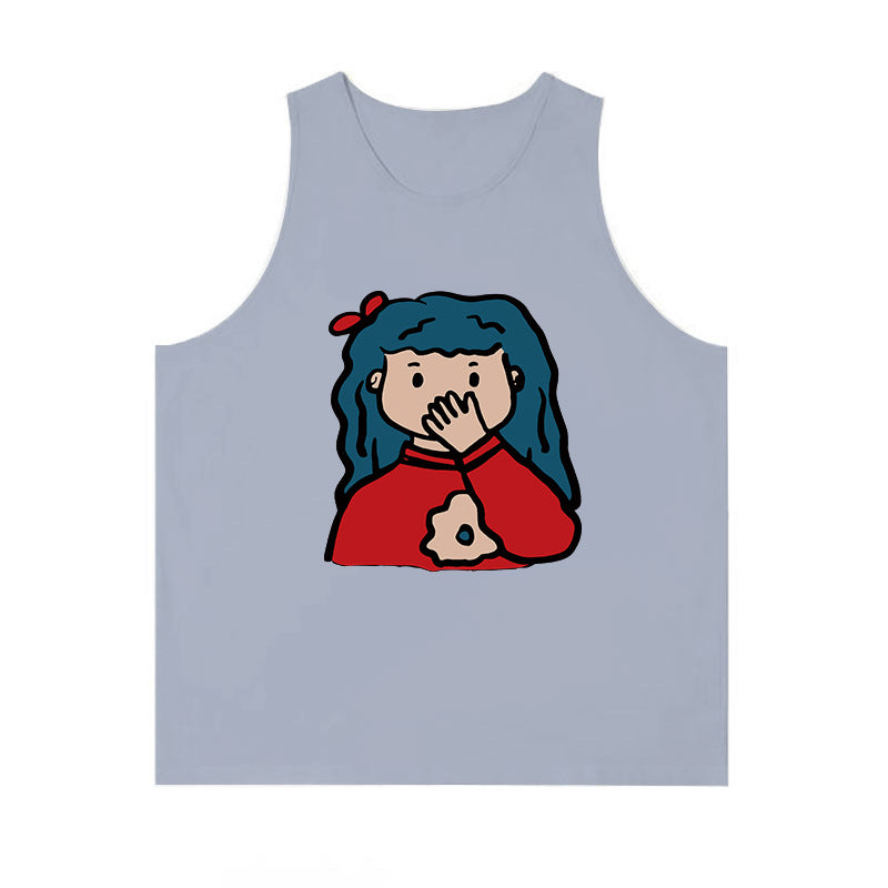 Dopamine tops Free shipping Tattoo Summer dopamine wear loose vest women's cotton Hong Kong style outside wear American sleeveless top