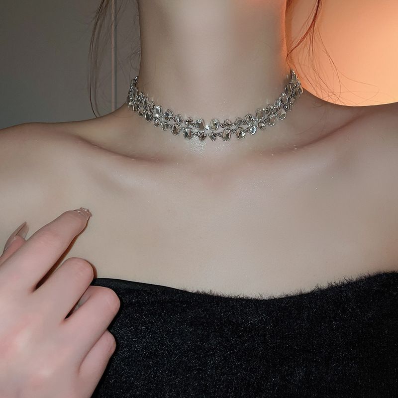Diamond  jewelry Oval necklace Fashion high touch collarbone chain niche design high-cold-wind styl  necklaces