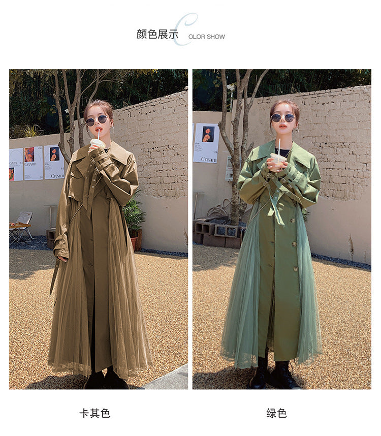 Fashion women's wear A Large Number of in Stock 2024   Purpleflower Holly Leaf Spring and Autumn Trench Coat Women's French Mesh Stitching Casual Temperament Coat