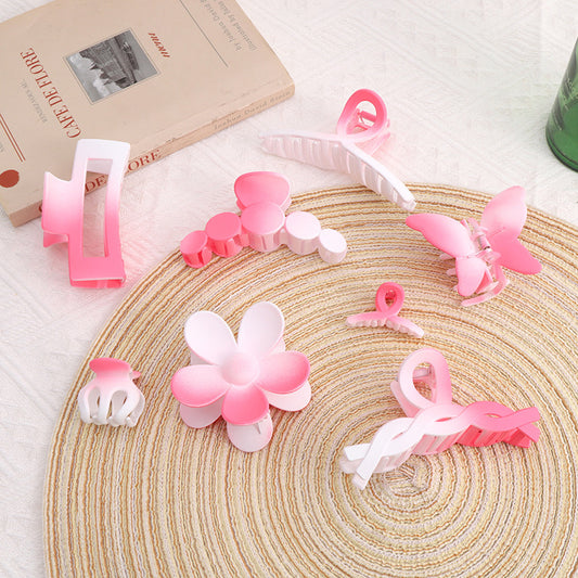 Gradually Varied Pink 8-Piece Set Barrettes Women's Classic Style Shark Clip Accessories Large Hair Volume