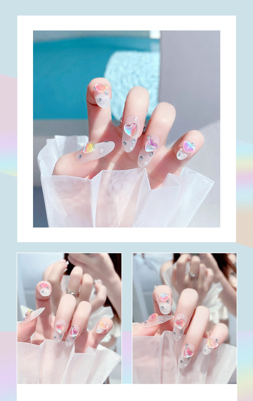 Fashion  nail Pure Desire to Ice through Aurora Love Heart Wear Armor 24 Pieces Boxed Fake Nails Wholesale Magic Color Manicure X70