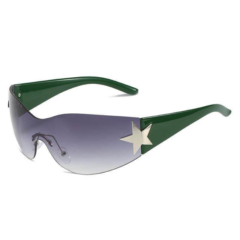 Women's fashion glasses 新款连体无框墨镜 欧美潮流弧形个性太阳镜时尚骑行户外眼镜批发