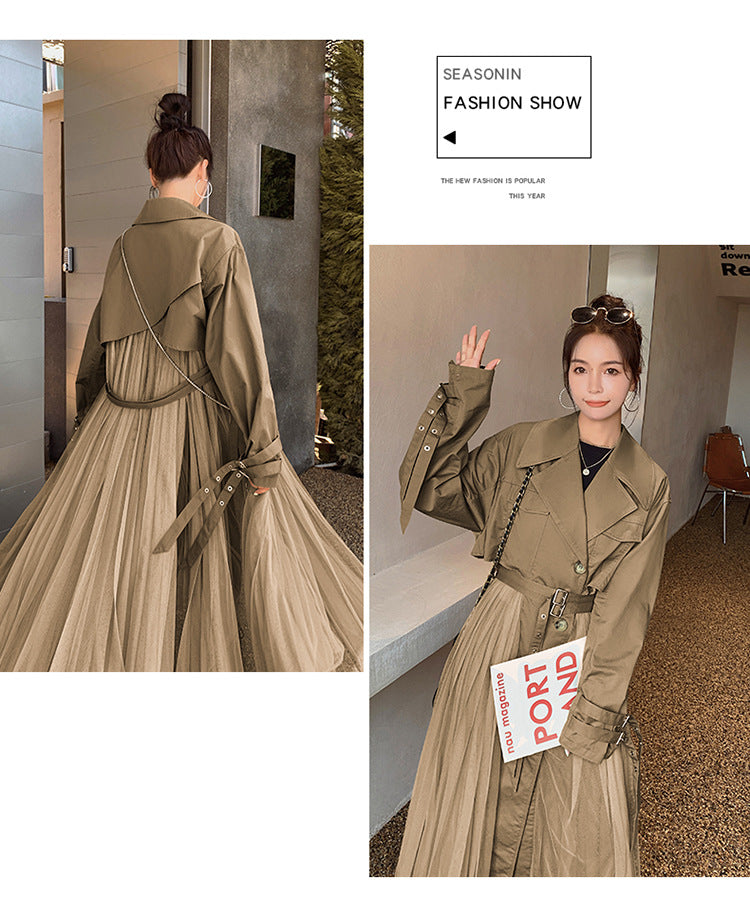 Fashion women's wear A Large Number of in Stock 2024   Purpleflower Holly Leaf Spring and Autumn Trench Coat Women's French Mesh Stitching Casual Temperament Coat