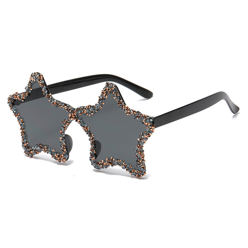 Women's fashion glasses 欧美风无框个性海洋糖果色墨镜手工镶钻拍照夜店酷炸街太阳镜可爱