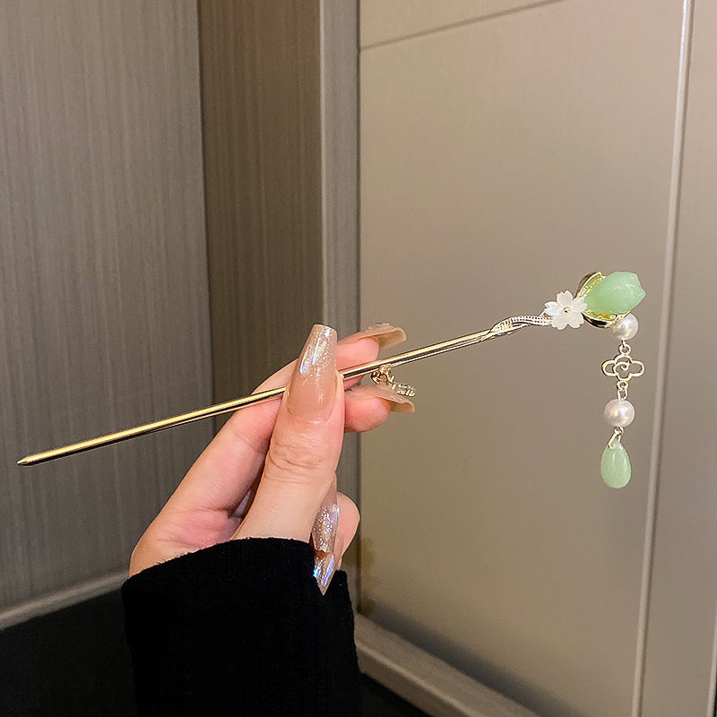 头饰发簪新中式桃花花朵流苏发簪甜美小清新发钗气质文艺范个性发饰批发女