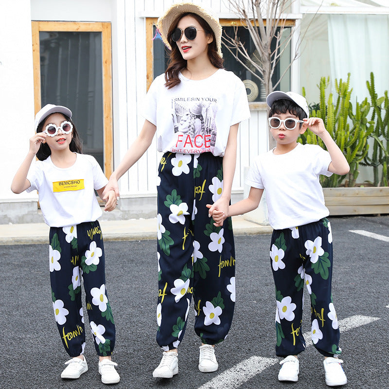 Free shipping   Summer women's mosquito pants made of cotton Thin bloomers for boys and girls Family pants Middle and small children Pajama pants