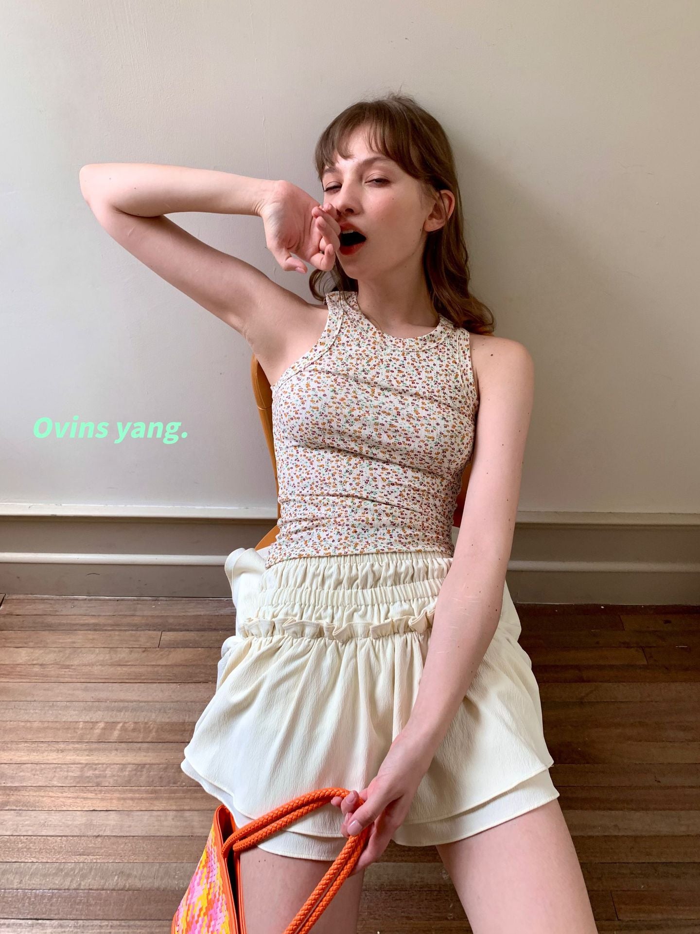 Dopamine tops Free shipping Tattoo Ovinsyang floral sleeveless top women's high-end summer wear sweet wind dopamine thai small vest