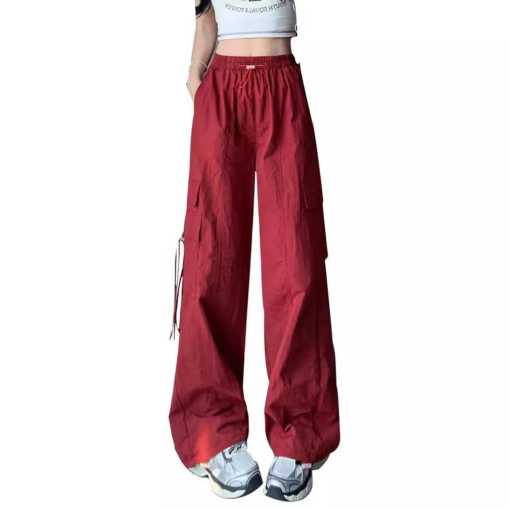 Free shipping High Waist Skinny Casual Nylon Dopamine Wide Leg Pants Parachute pants