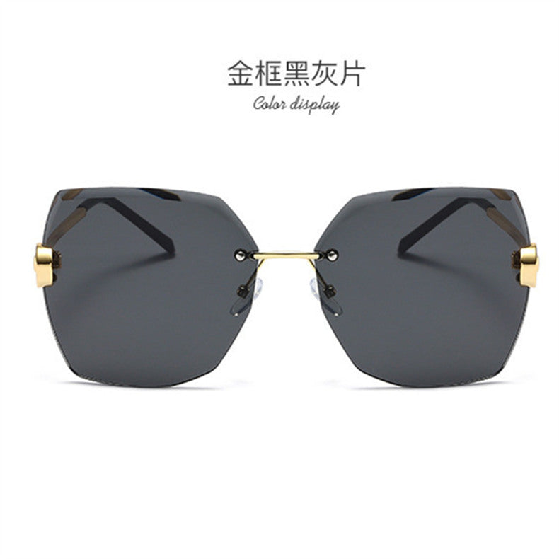 Women's fashion glasses 2024 街拍防紫外线太阳镜女无框水晶切边女士防紫外线太阳镜片