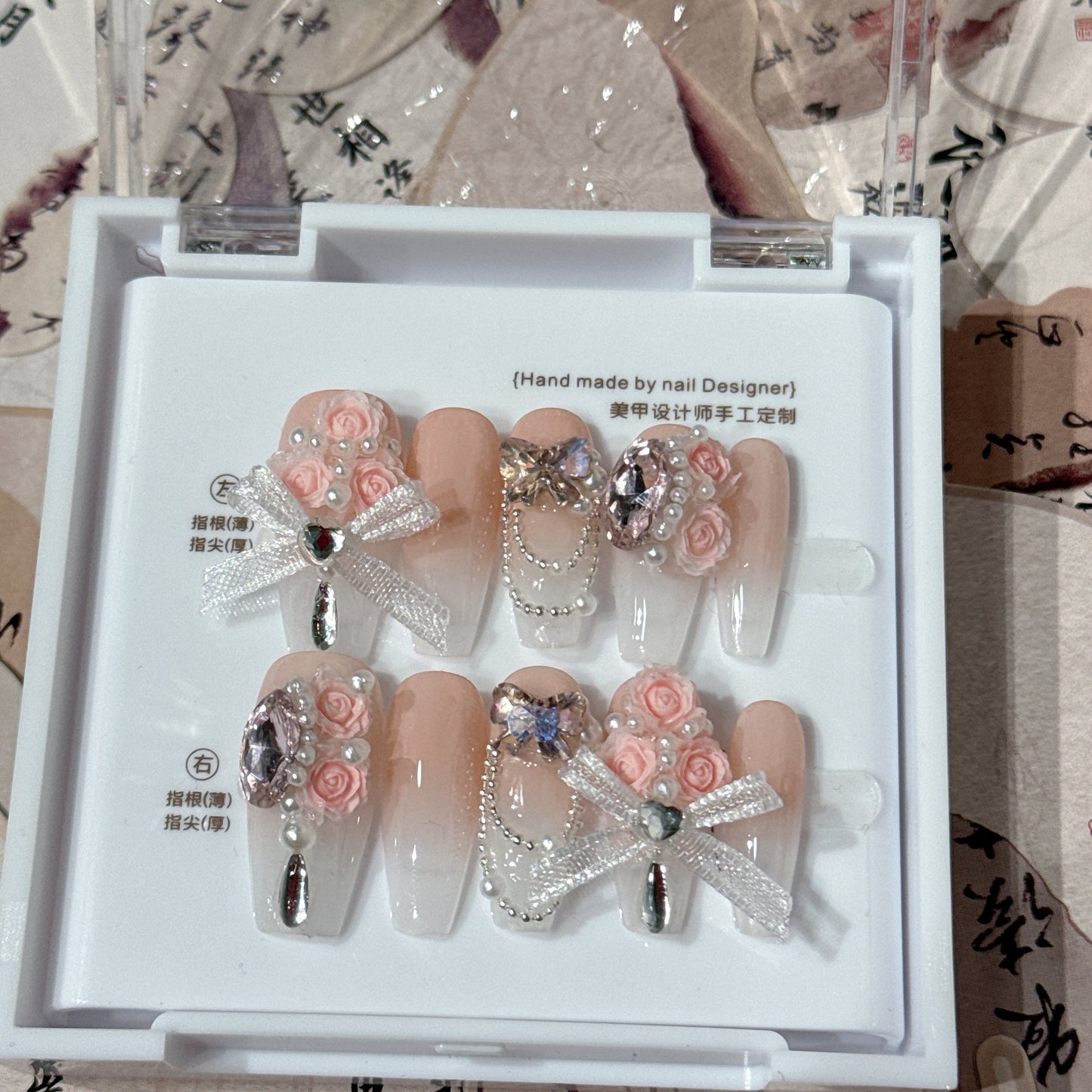 Handmade Wear Nail Rose Manor Steel Ball Diamond Ribbon Bow Nail Nail Stickers