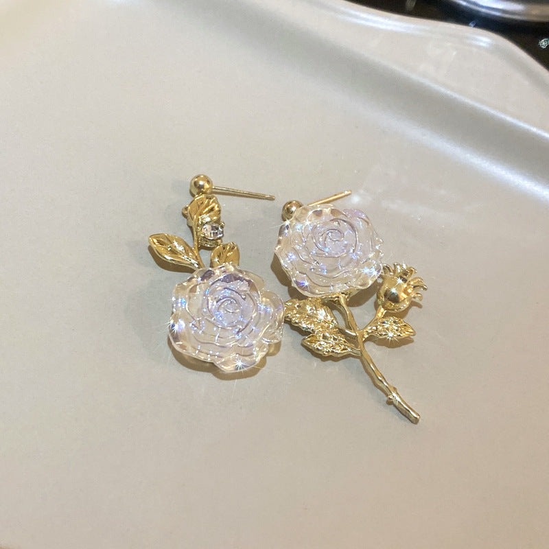 银针珍珠花朵耳坠小众复古气质设计感时尚耳环个性创意耳饰批发女