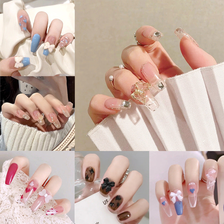 Fashion  nail Fake Nails Crystal Iced Butterfly Nail Art Nail Patch Bow Ballet Rhinestone Nail Beauty Nail Tip Wear Nail