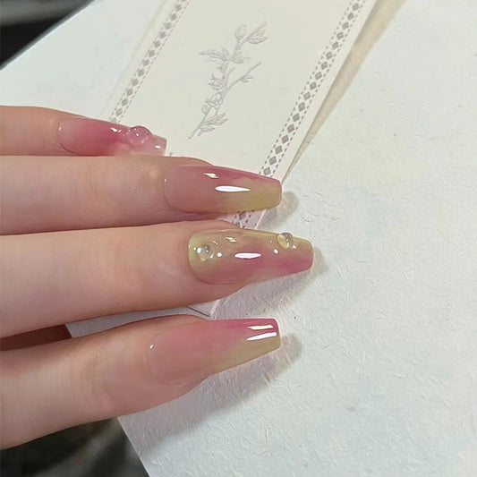 丝雾水滴穿戴甲晕染透指甲贴片仙气美甲片假指甲美甲贴片成品甲片