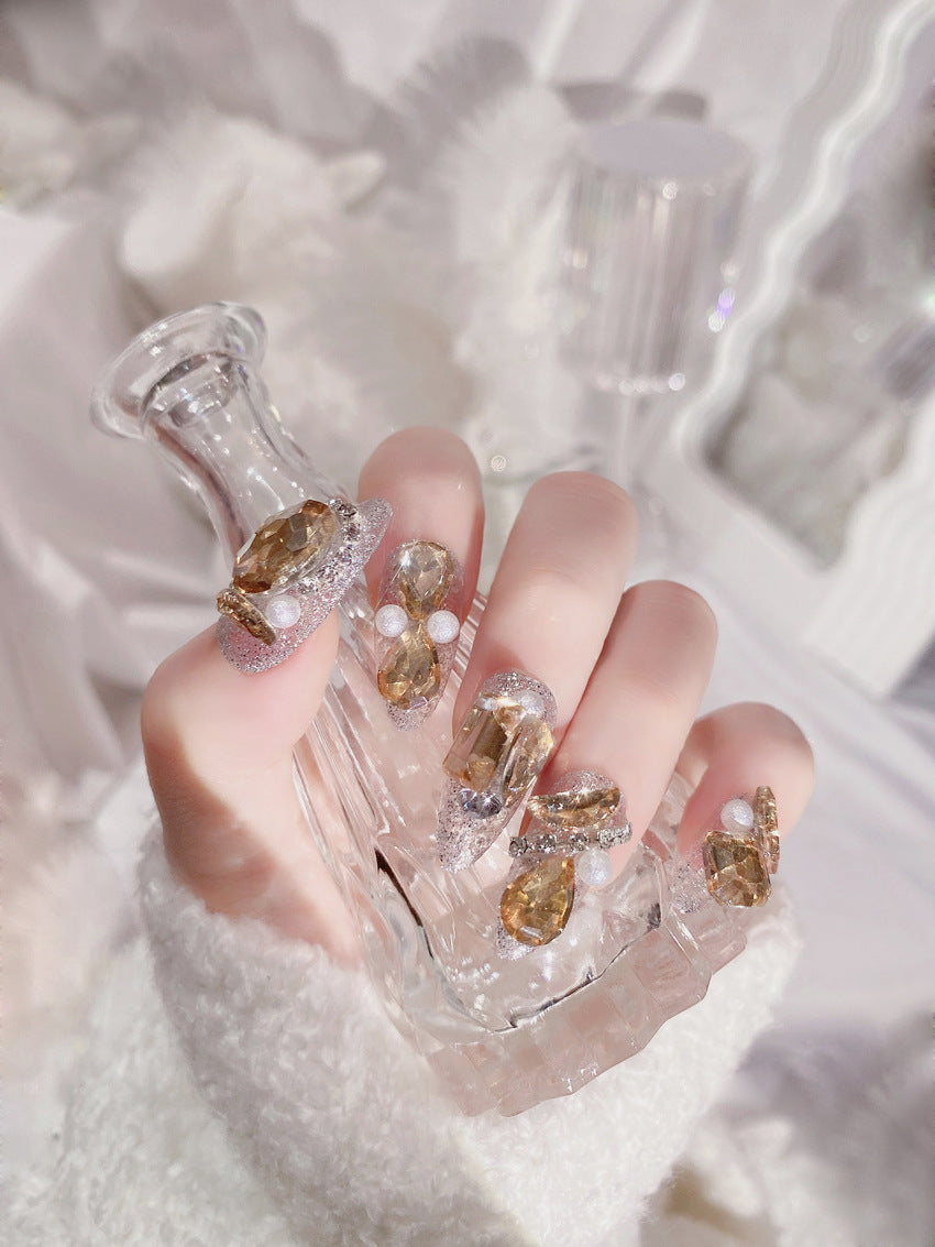 Fashion  nail New Nail Beauty Wear Nail Ins Advanced Pure Desire Wind Nail Patch Wear Nail Rhinestone Big Diamond Nail Stickers U8