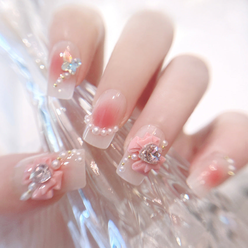 Fashion  nail Handmade Manicure Wear Nail Cute Pure Desire Wind Rhinestone Nail Patch Wear Nail Bow Nail Stickers U14