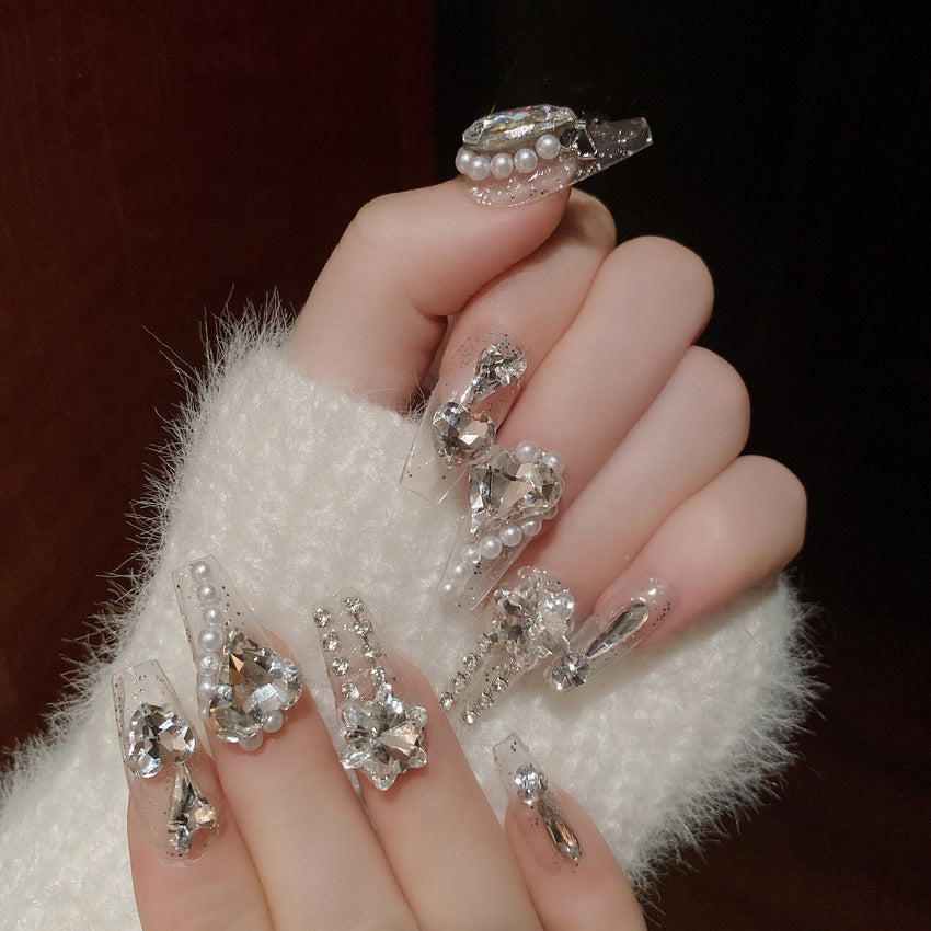 Fashion  nail Handmade Manicure Wear Nail Ins Advanced Pure Desire Wind Rhinestone Nail Patch Wear Nail Diamond Nail Stickers U9