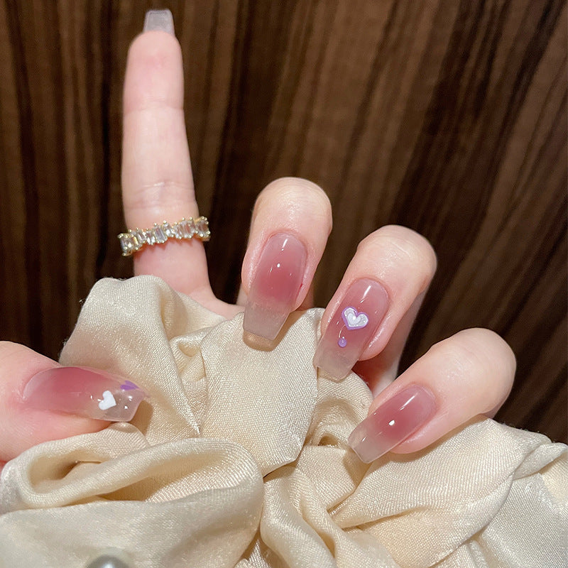水嫩腮红穿戴甲紫色爱心指甲贴片芭蕾美甲片假指甲美甲贴成品甲片