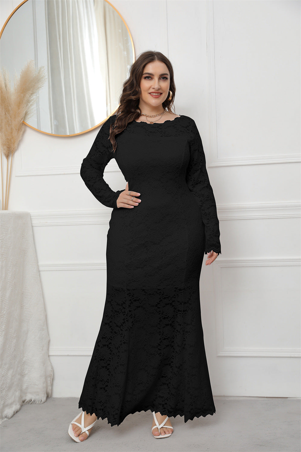 Fashion women's wear 2024  plus Size Women's Clothing New   Cross Border Foreign Trade Lace Fishtail Evening Dress Dress Sq0208