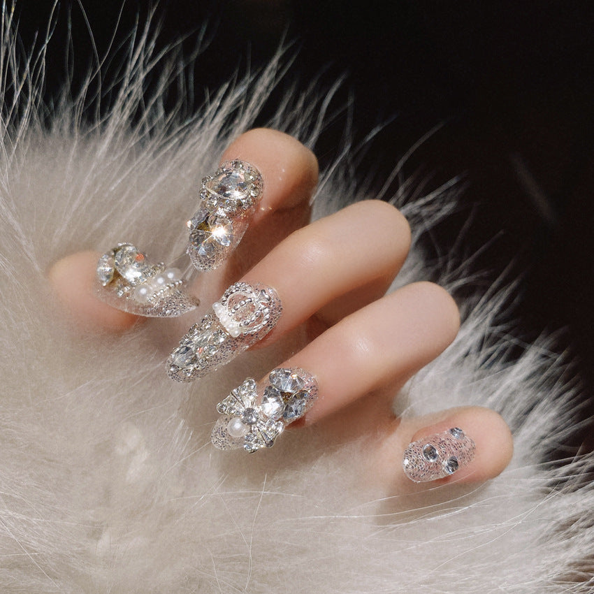Fashion  nail Wear Nail Finished Manicure 24 Pieces Boxed Fake Nails Wholesale Shining Gem Bride Nail Stickers U36
