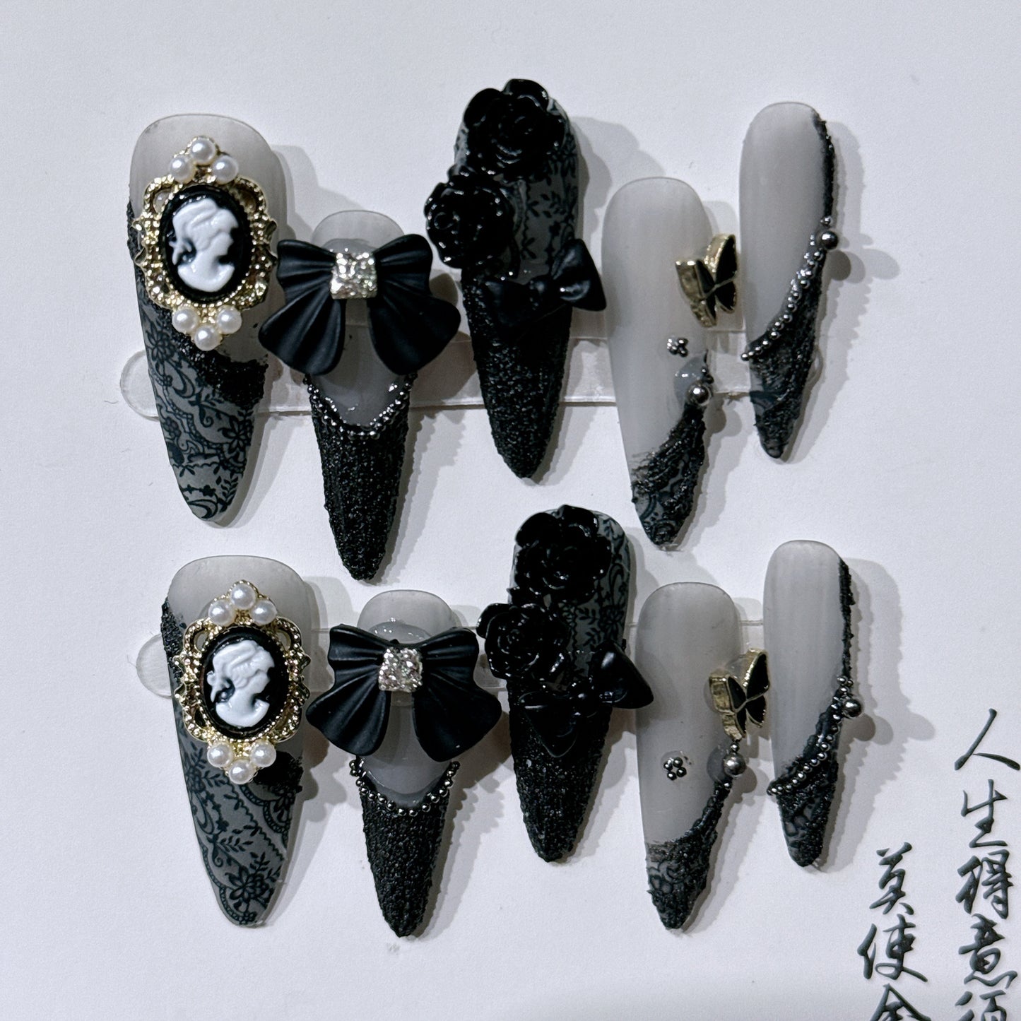 Hand-Worn Nail Sweet Cool Dark Baroque Beauty Head Camellia Long Pointed Nail Nail Stickers