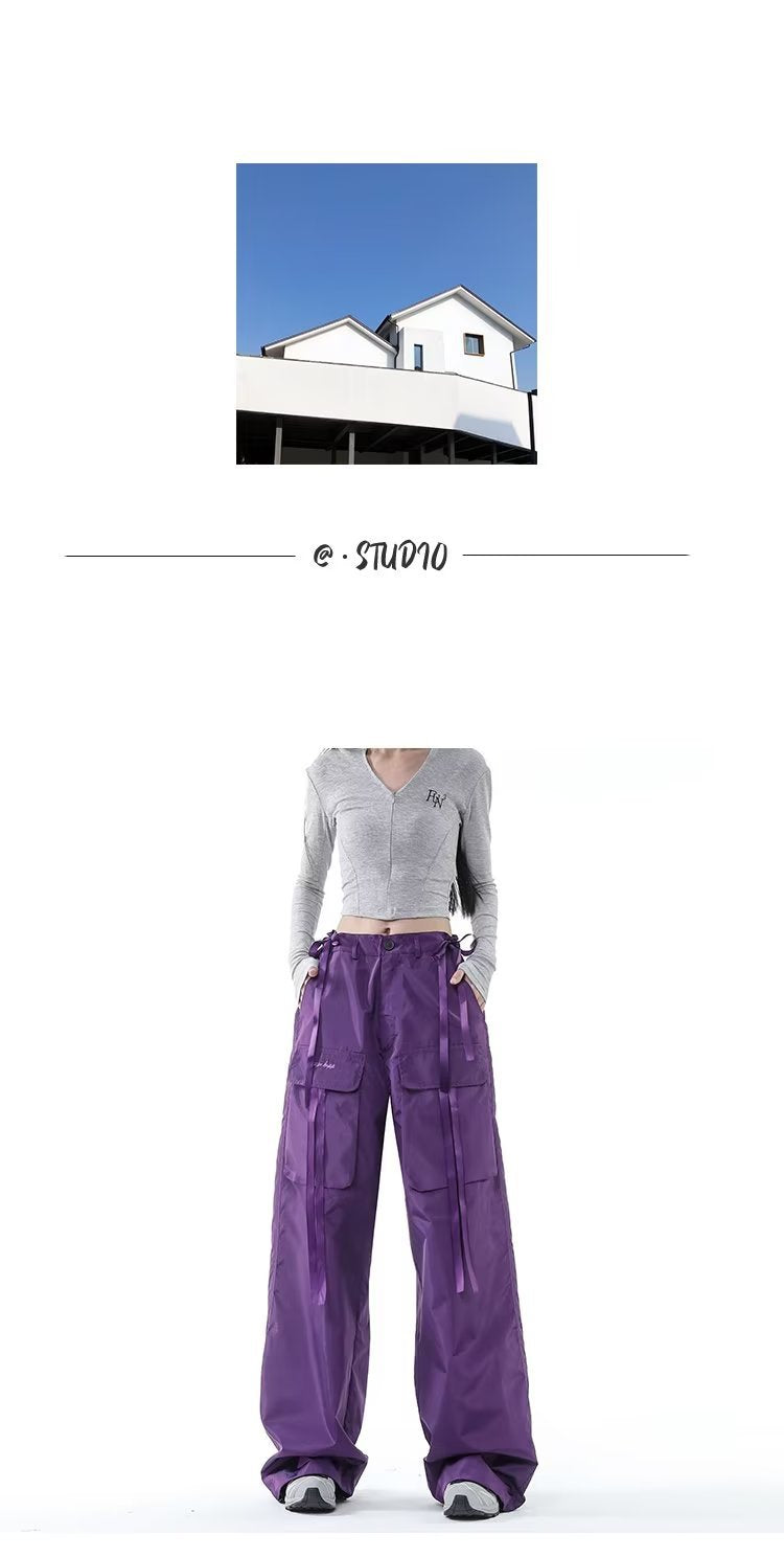 Dopamine pants Free shipping Tattoo 2023 new retro purple overalls women's dopamine wear Spice Girl tide brand design loose straight casual pants