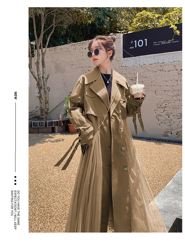 Fashion women's wear A Large Number of in Stock 2024   Purpleflower Holly Leaf Spring and Autumn Trench Coat Women's French Mesh Stitching Casual Temperament Coat