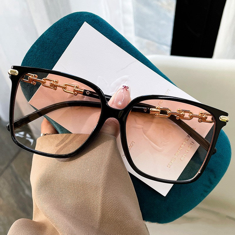 2024 Square frame chain mirror legs, high-end sense, fashionable and trendy women's sunglasses, cross-border European and American minimalist internet famous sunglasses