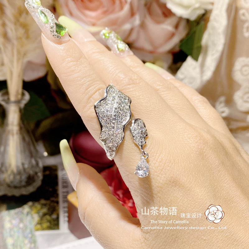 Camellia奥地利宫廷花瓣宝石戒指古董感 镀18K金立体锆石食指戒女