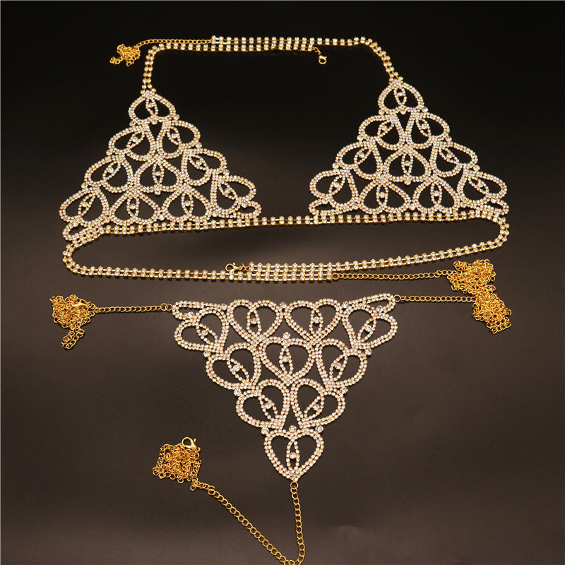 Fashion Jewelry Cross border Explosives Sexy Body Chain Water Diamond Luxury Underwear Set Instagram Popular Nightclub Love Body Chain