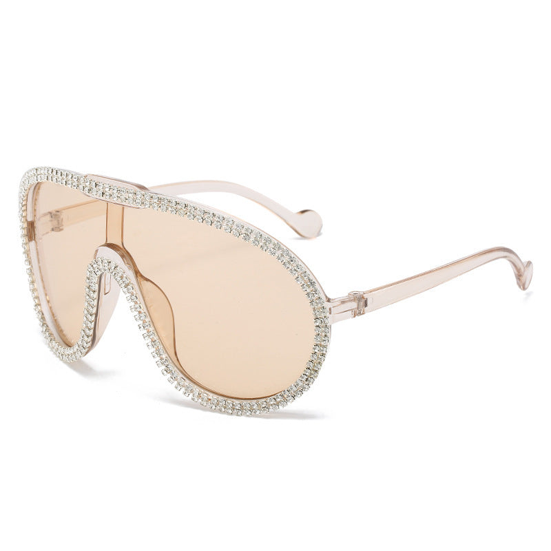 Women's fashion glasses 新款镶钻时尚潮流连体太阳镜跨境网红舞台户外拍照墨镜欧美个性潮