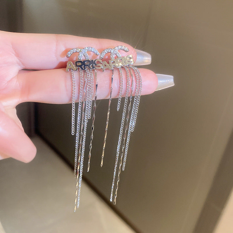 银色三层几何流苏耳夹小众时尚冷淡风耳环轻奢百搭高级感耳饰批发