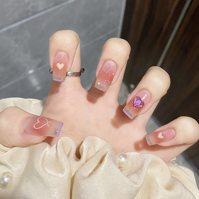 水晶葡萄穿戴甲腮红指甲贴片爱心美甲片法式假指甲美甲贴片成品甲