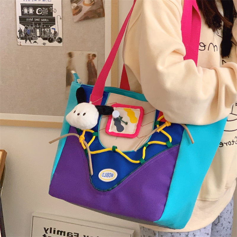Dopamine Bag Free shipping Tattoo Dopamine girl contrasting color handbag retro original fashion versatile shoulder bag high value large capacity tote bag