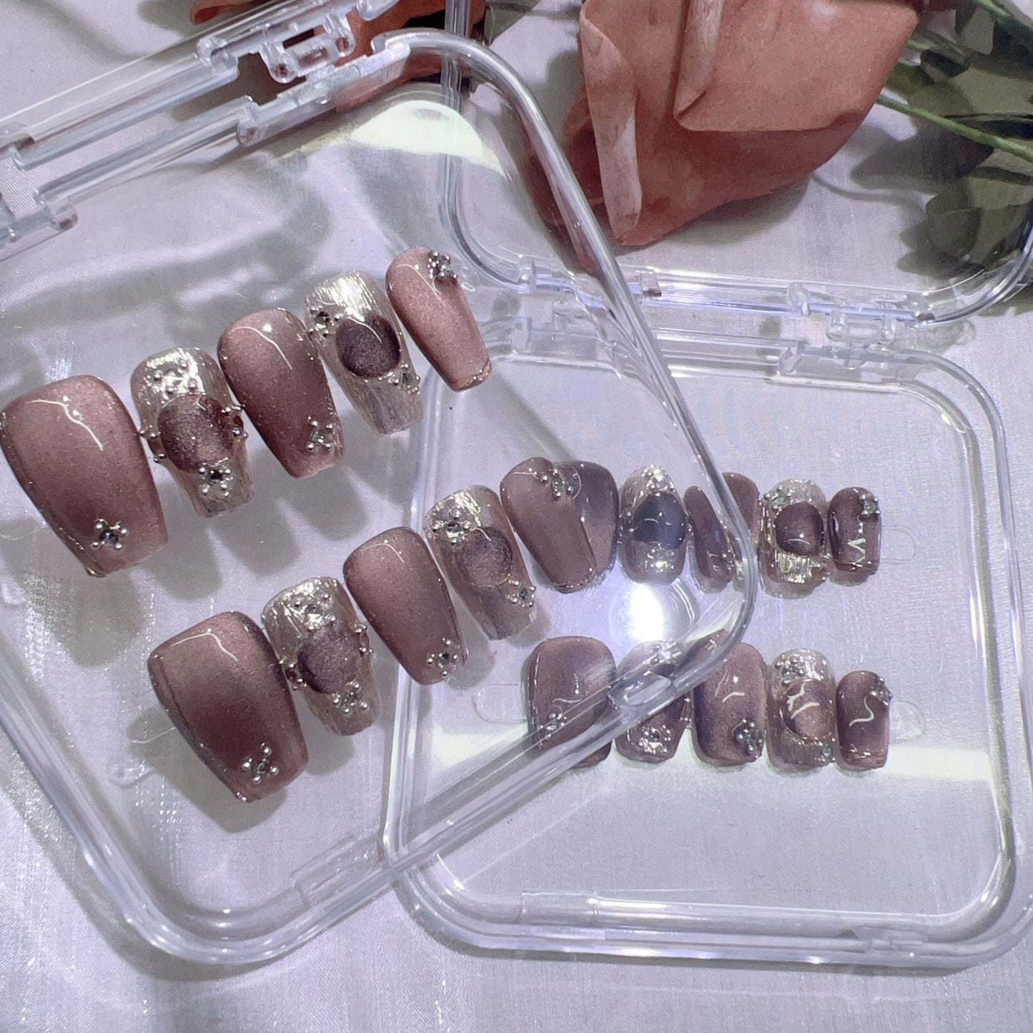 (Hand-Made Nail) Buchirati Cat Eye Collection Original Handmade Wear Armor Nail Stickers Pink Blue and White Chic Six-Color Style