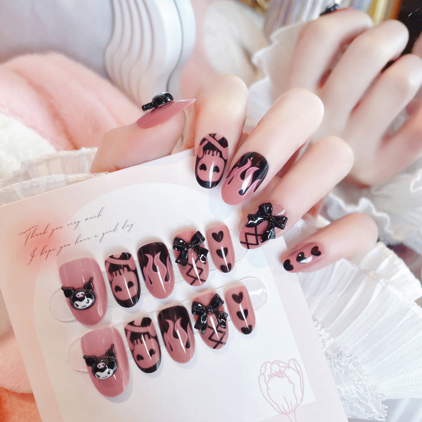 Fashion  nail New Cute Doll Short Skull Finished Nail Beauty Wearable Fake Nails Nail Tip Removal Wearing Armor Wholesale A61