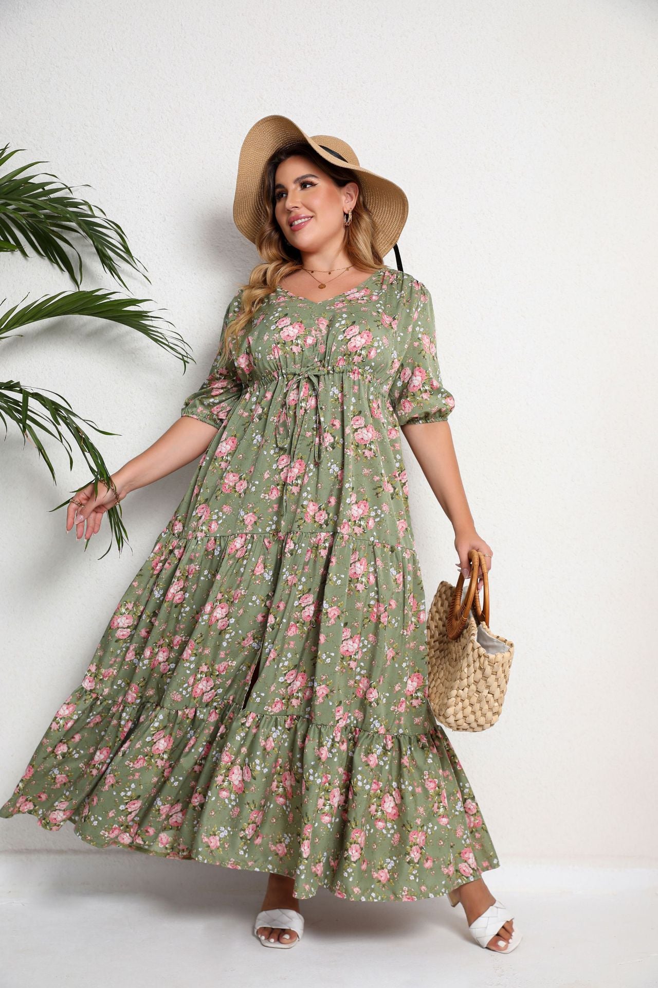 Fashion women's wear 2024 plus Size Women's Clothing Summer New Bohemian Print Loose Dress Sq0217