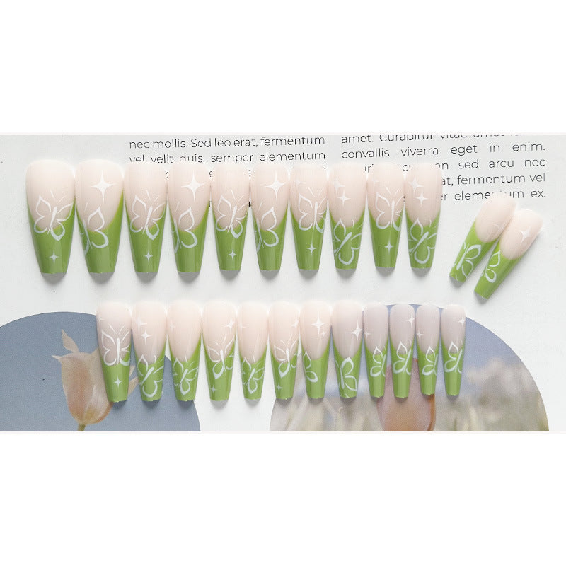 芥绿蝴蝶穿戴甲不规则nails 跨境美甲片外贸假指甲长芭蕾美甲贴片